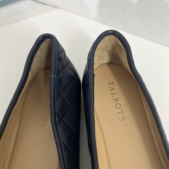 Talbots Quilted Ballerina Flats Leather Toe Bow 9.5 Navy Blue Comfort - Picture 3 of 8